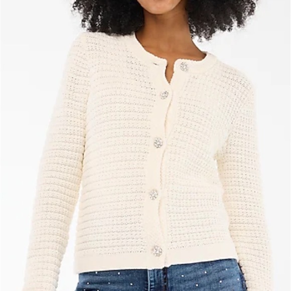 J. Crew Lady jacket cardigan with gem buttons in Ivory Size L - Picture 2 of 11